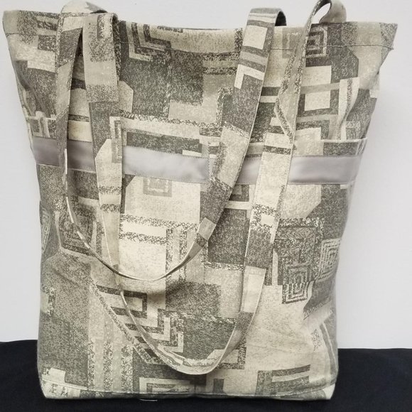Handmade Grey Tote Bag with Ribbon Trim - Picture 5 of 5